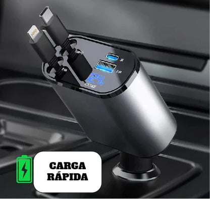 Flexicharge" Cargador Auto 4 en 1 Dual Retractil